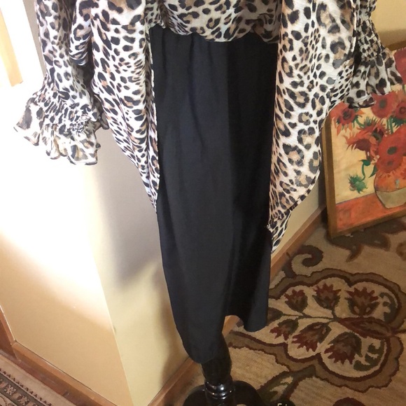 RACHEL ROY Size 2X Leopard Cocktail Dress Animal HiNeck Balloon Sleeve Keyhole - Picture 14 of 17